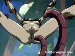 Cutie hentai chick getting tied up and rammed by tentacles