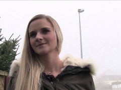 Natural busty Euro teen bangs in public