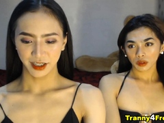 Asian Skinny Trannies Double Cock Blowjob