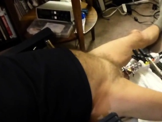 Fuck machine sounding my cock in chastity cage