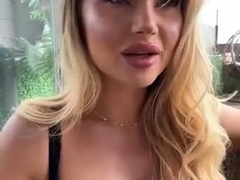 Sexy Blonde Babe With Big Boobs Strips Bra